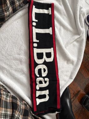 L.L. Bean Black, Red & White Logo Knit Scarf